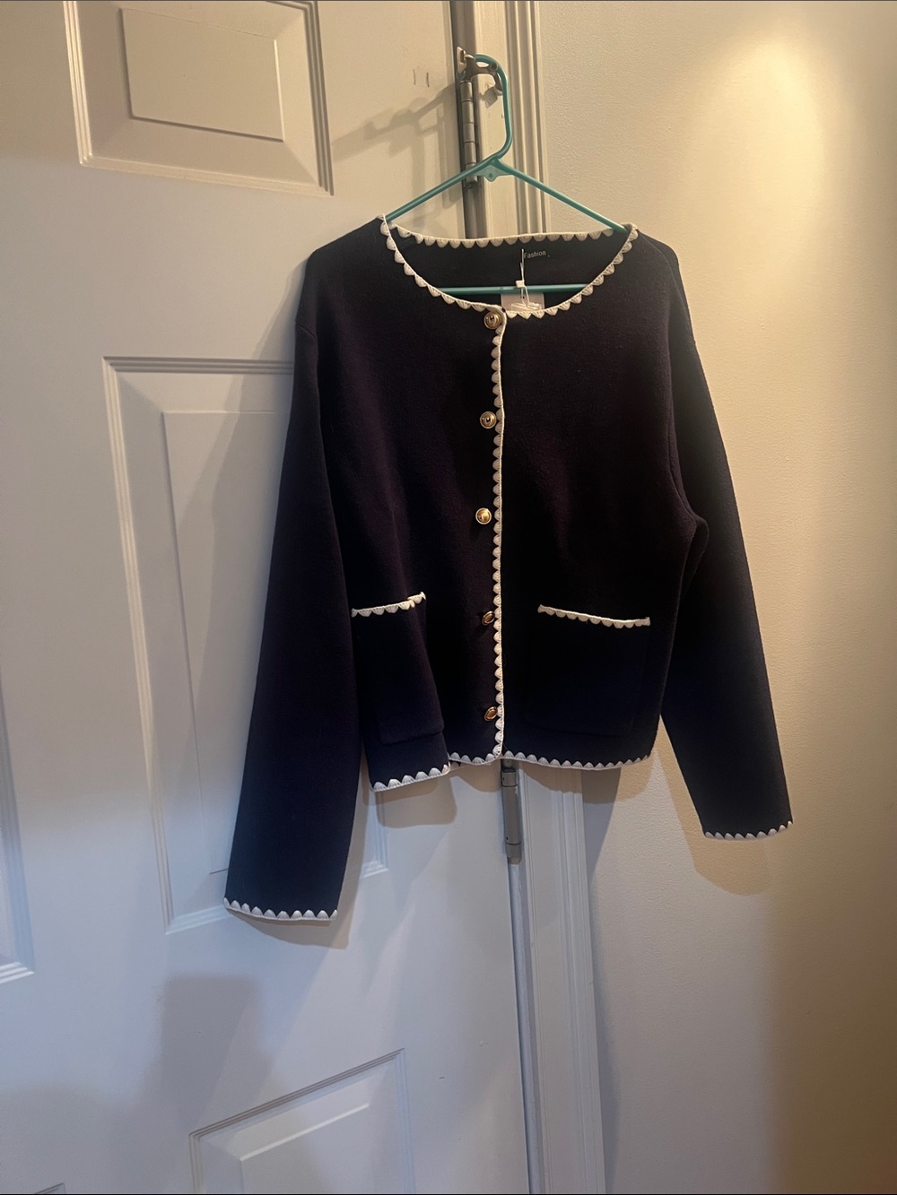 Women’s Navy Contrast-Trim Cardigan Jacket